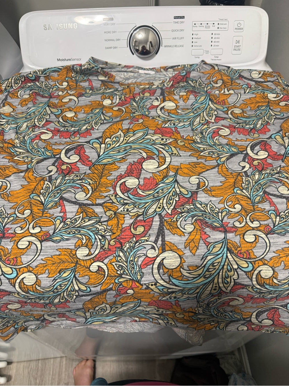 LuLaRoe Multicolor Floral Scroll Print Top with Mustard Accents